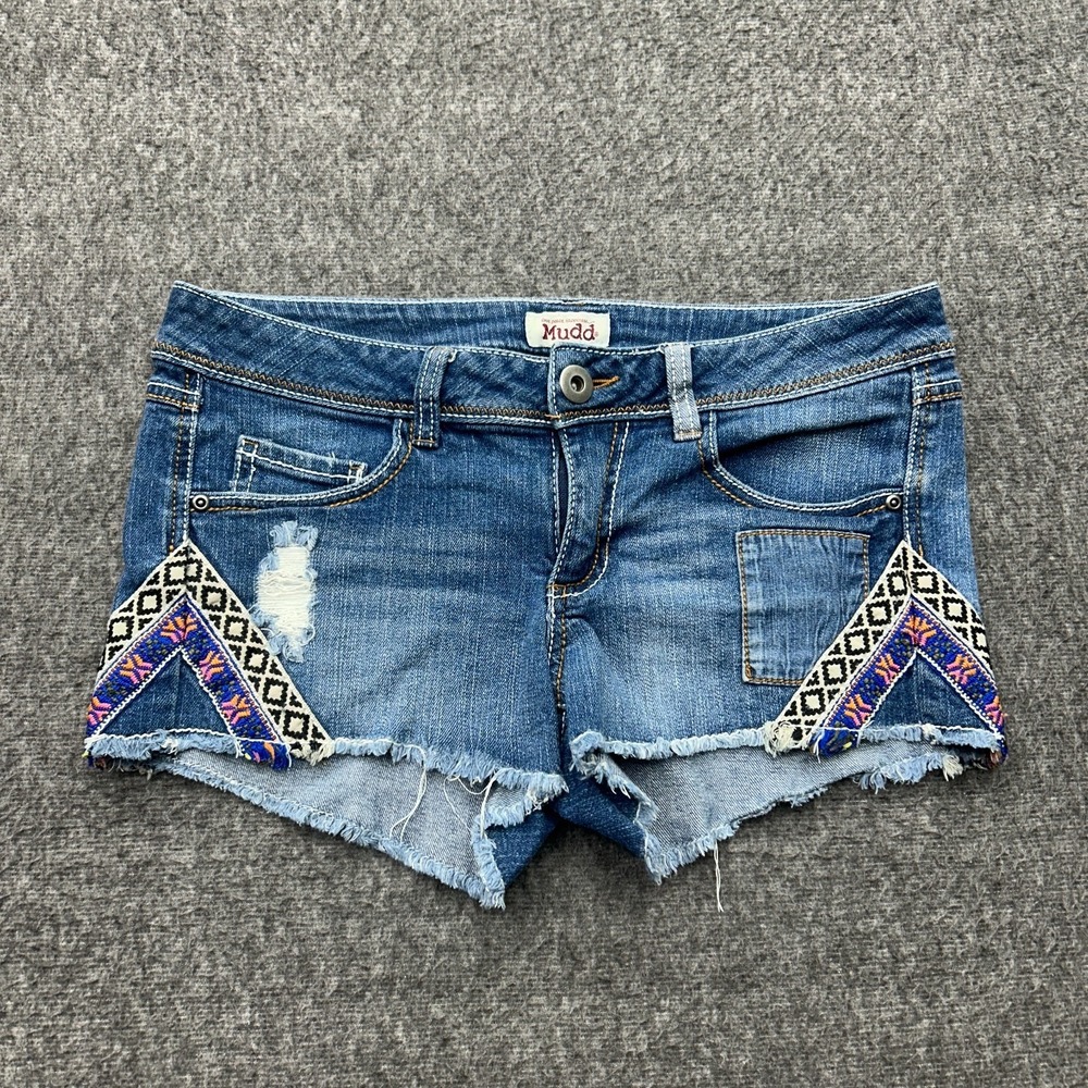 Vintage Y2K 90s Mudd Cut Off Denim Jeans Shorts Blue Women's‎ 9 Boho Raw Hem